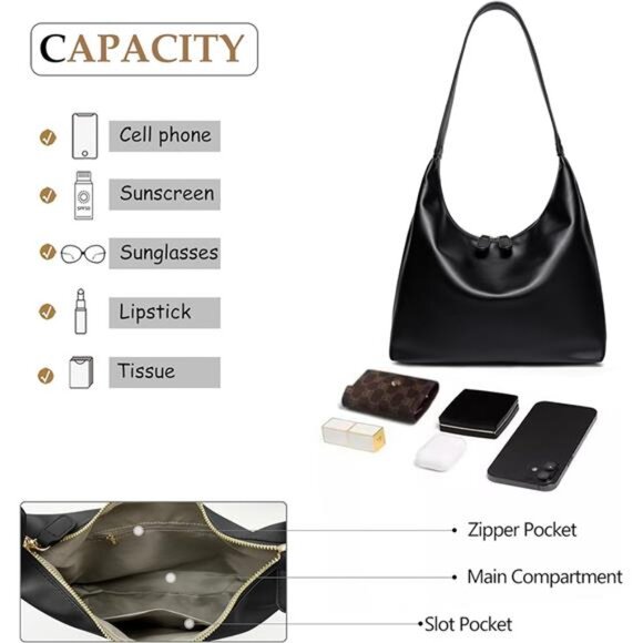 Vegan Leather Hobo Bags Black - Picture 4 of 6